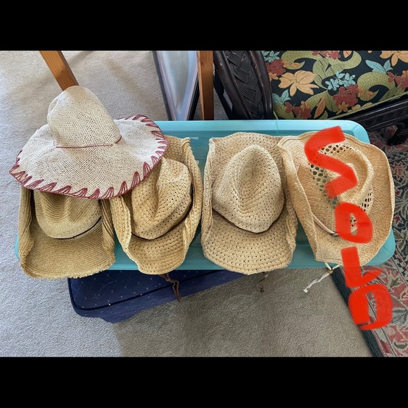 3 straw/raffia/natural cowgirl hats and 1 floppy hat - Picture 2 of 2